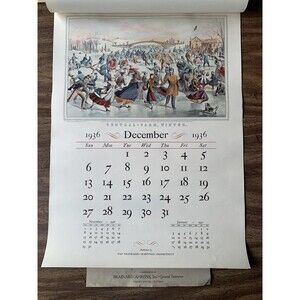 1936 Cmplete Calendar Currier Ives Prints Travelers Insurance Brainard-Ahrens CT